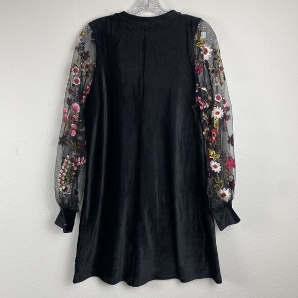 Tunic Dress Embroidered Floral Mesh Bishop Sleeves Mini  Romantic Cute Goth-L - Picture 3 of 12